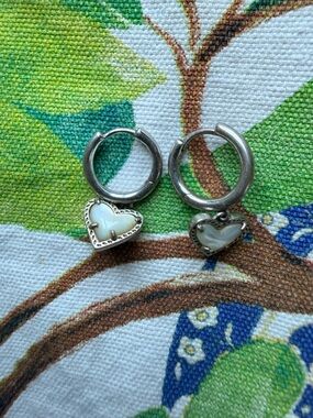 Karen Scott Silver Hoop Earrings with White Heart Charms